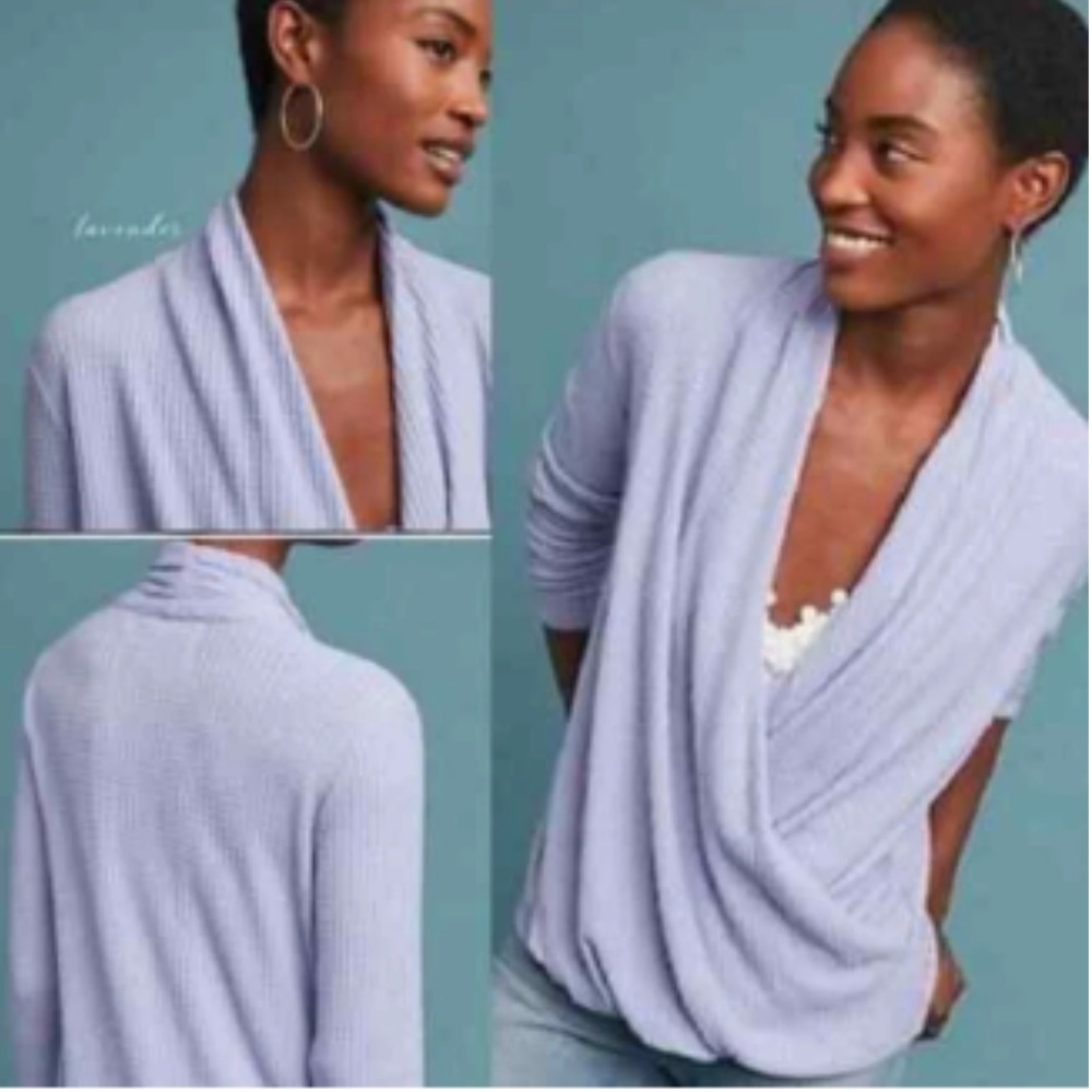 Anthropologie Akemi + Kin Woodruff Thermal Waffle Knit Top, Lavender, Size M